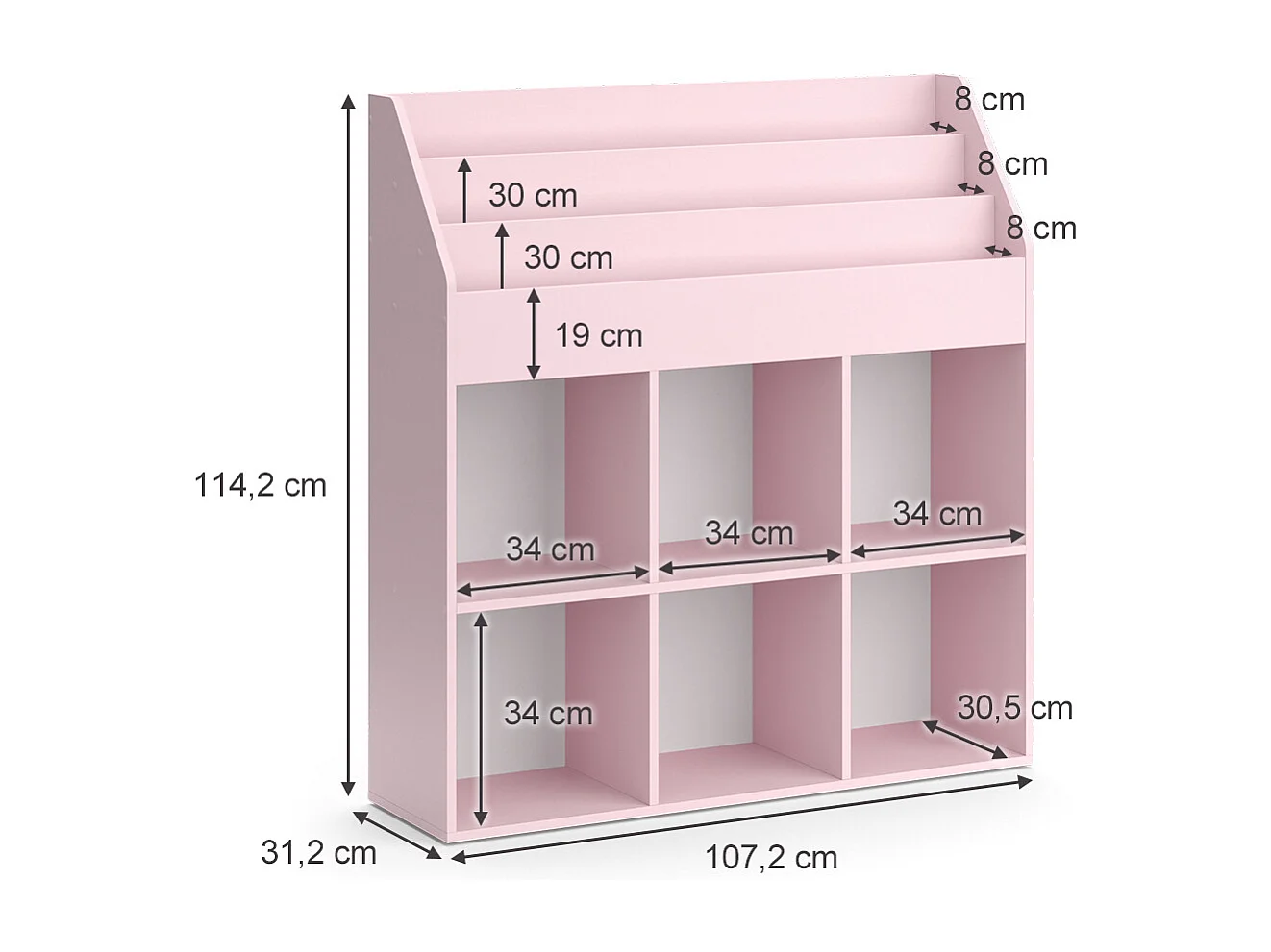 Bibliothèque enfant rose 107.2x31.2x114.2 luigi