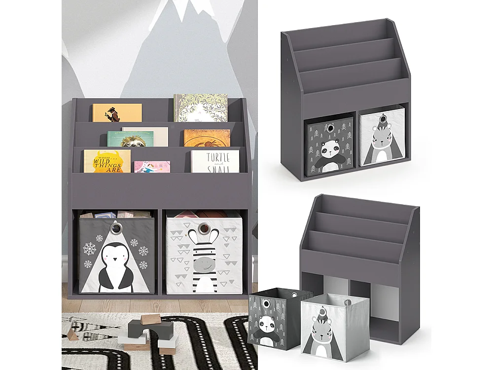 Bibliothèque enfant gris 72x30.7x79 luigi