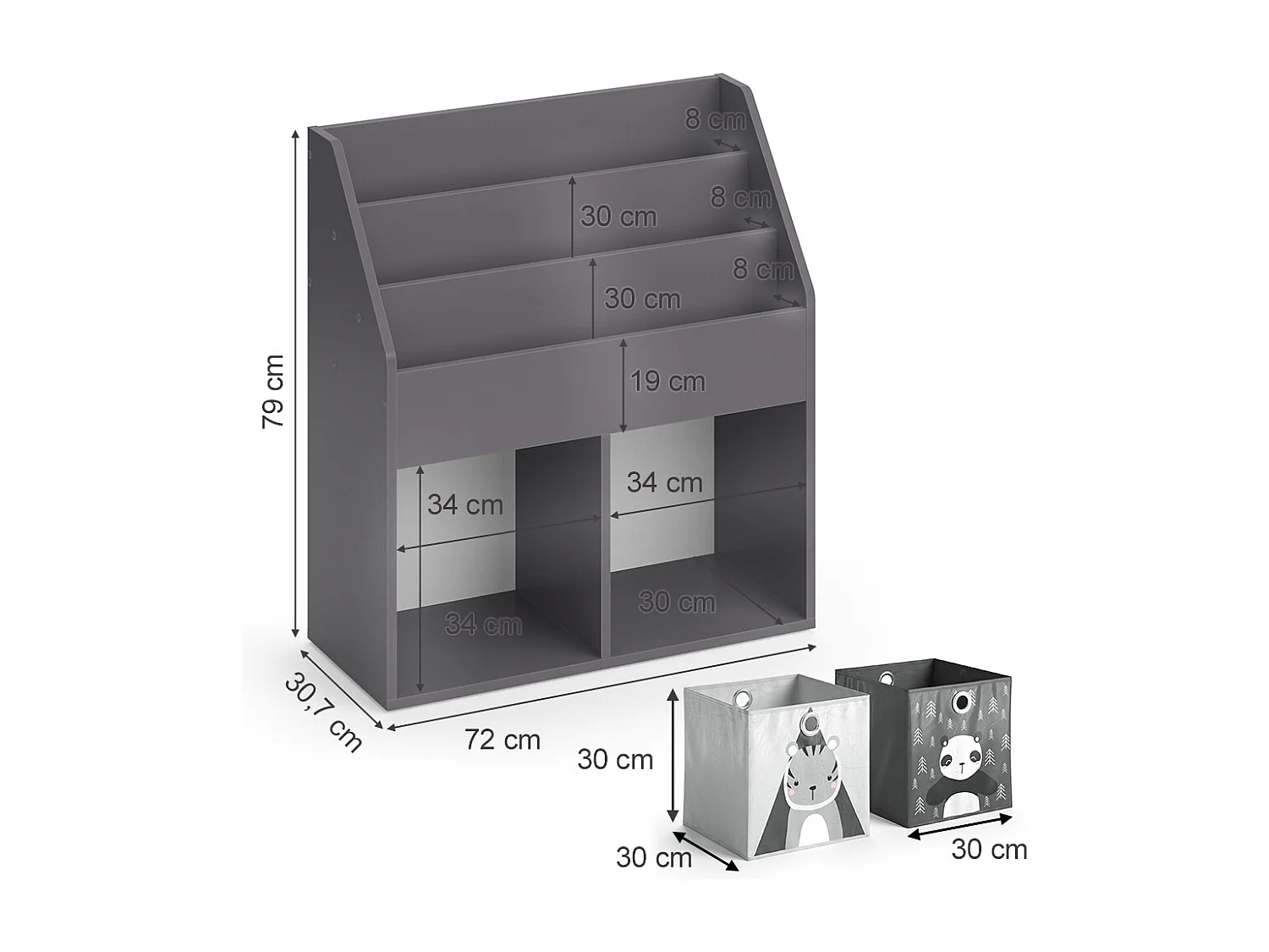 Bibliothèque enfant gris 72x30.7x79 luigi