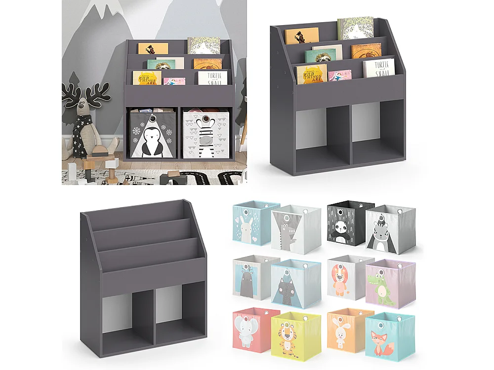 Bibliothèque enfant gris 72x30.7x79 luigi