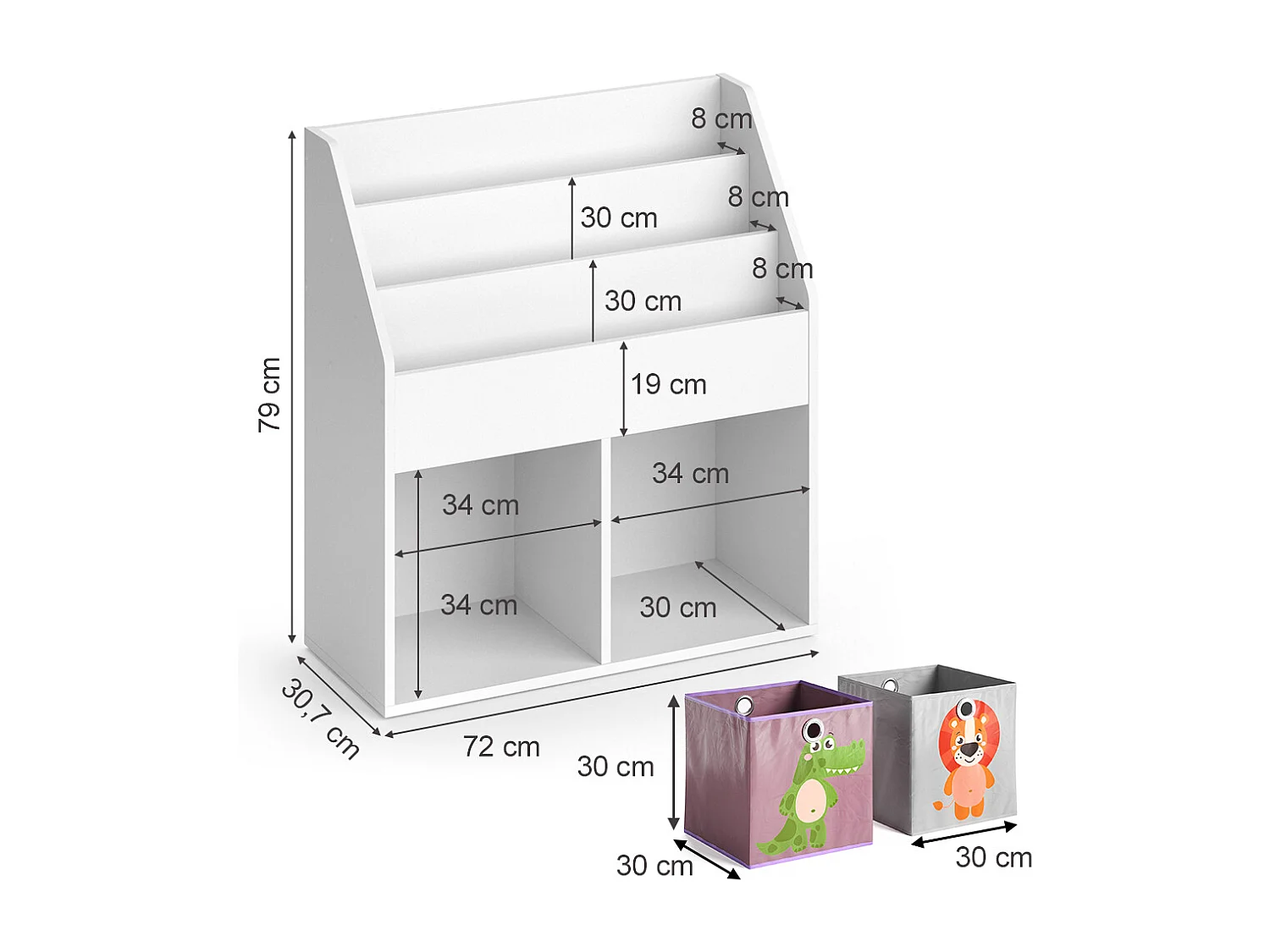 Libreria bambini bianco 72x30.7x79 luigi