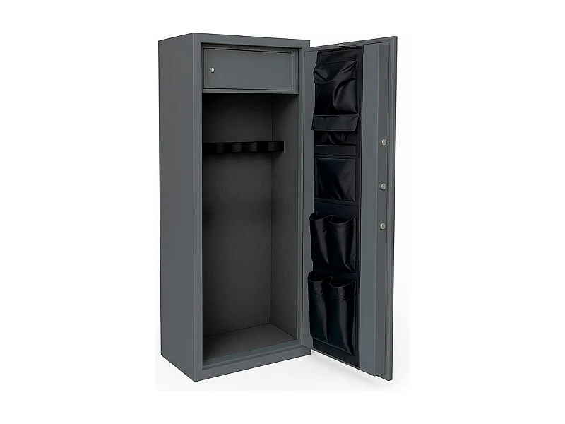 Armadio Portafucili Armi Blindato Fuciliera Acciaio Serratura Digitale Chiave Tesoretto Tasca Porta Oggetti Grigio Scuro 148x40x28 Cm 7 Posti