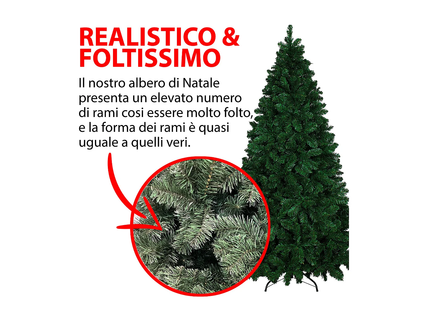 Albero Di Natale 180 Cm Con Sacca Effetto Reale 723 Rami Foltissimo Molto Folto Rami A Gancio Base A Croce In Metallo Doppia Foglia In PVC 180 Cm