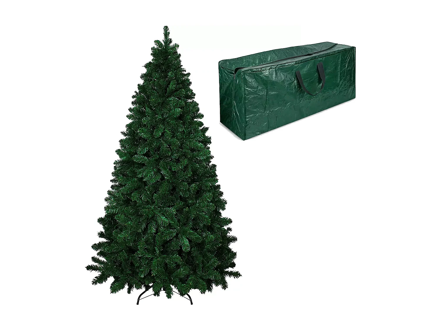 Albero Di Natale 210 Cm Con Sacca Effetto Reale 1078 Rami Foltissimo Molto Folto Rami A Gancio Base Croce In Metallo Doppia Foglia Colorata PVC 210Cm