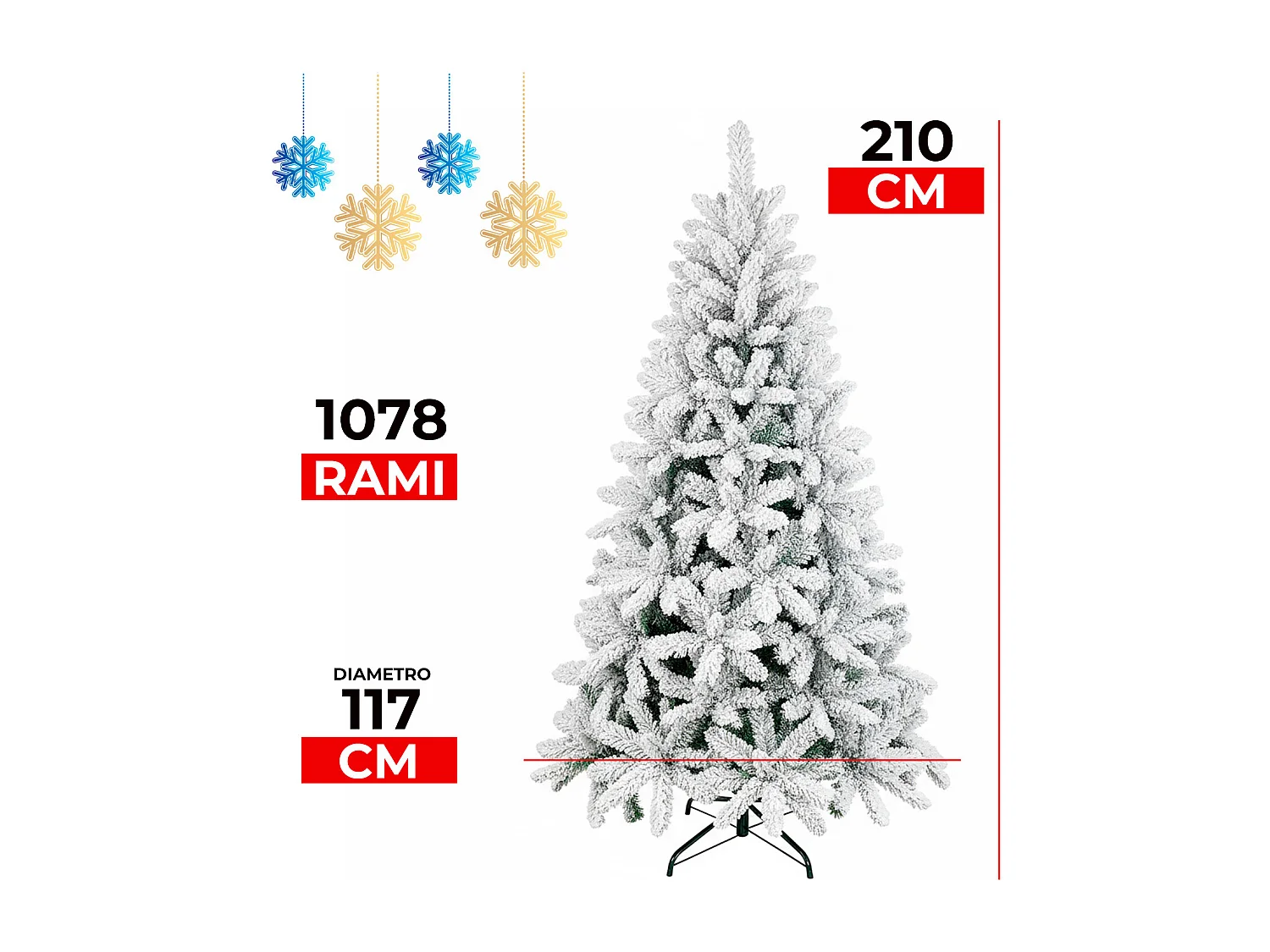 Albero Di Natale Innevato 210 Cm Sacca Effetto Reale 1078 Rami Foltissimo Rami A Gancio Base Croce Sicura Doppia Foglia Colorata 210 Cm 1078 Rami