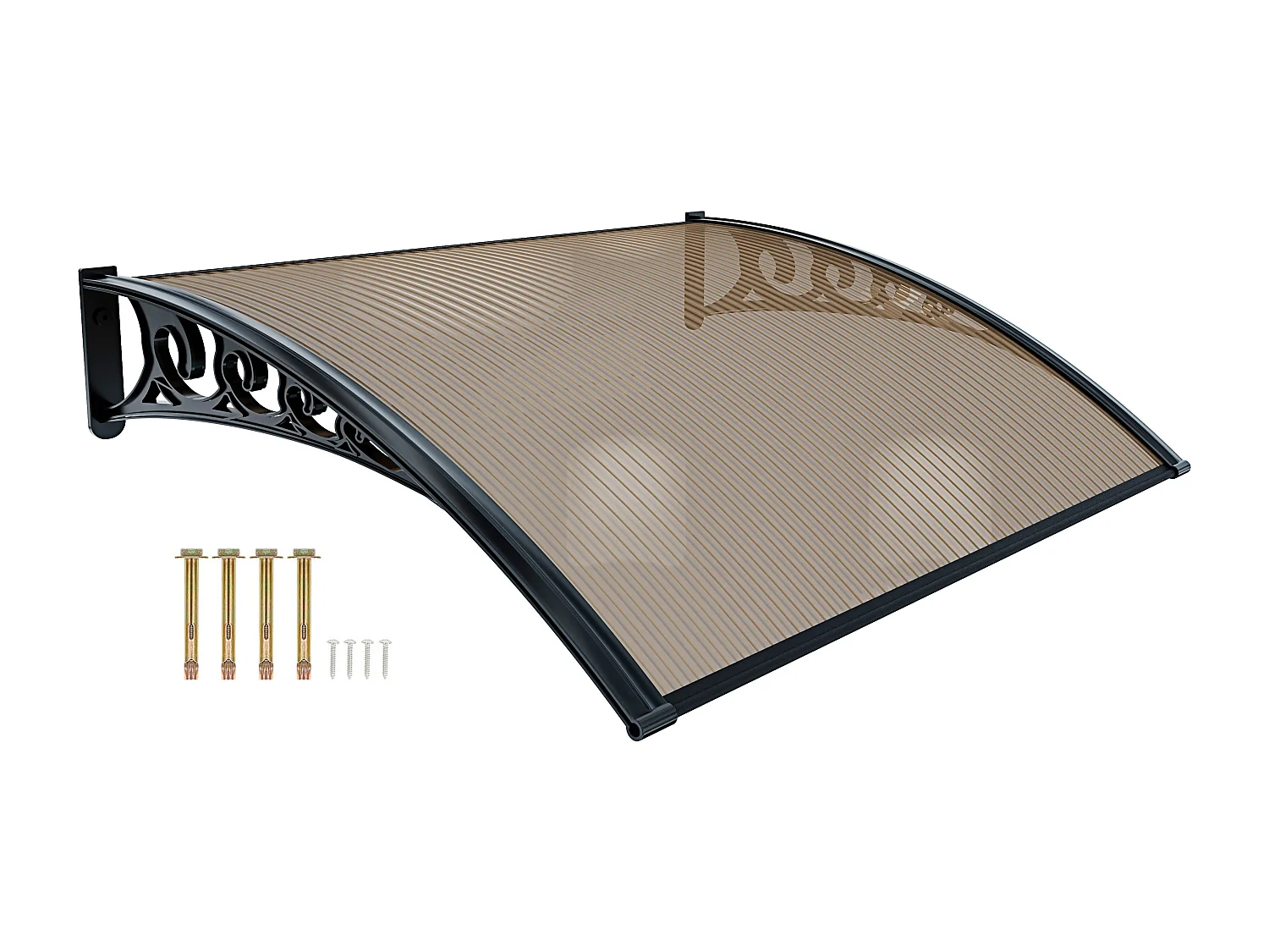 Pensilina Per Copertura In Policarbonato Alveolare Tettoia Modulabile Per Esterno Per Porte Balcone Finestre Elegante E Resistente, Colore Nero E Fumè (100 x 150cm)