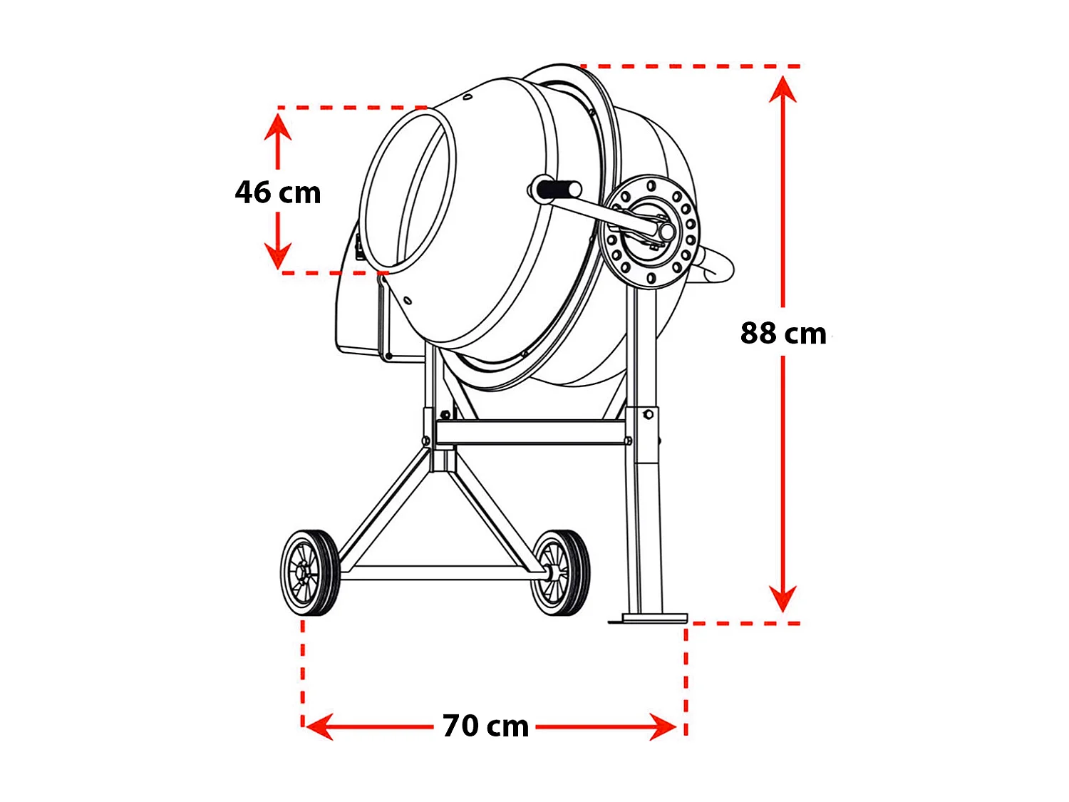 Betoniera Elettrica 70 Litri 220 Watt Impastatrice Miscelatore Cemento Con 2 Ruote Certificazione CE Telaio In Acciaio Per Malta Calcestruzzo 30 RPM