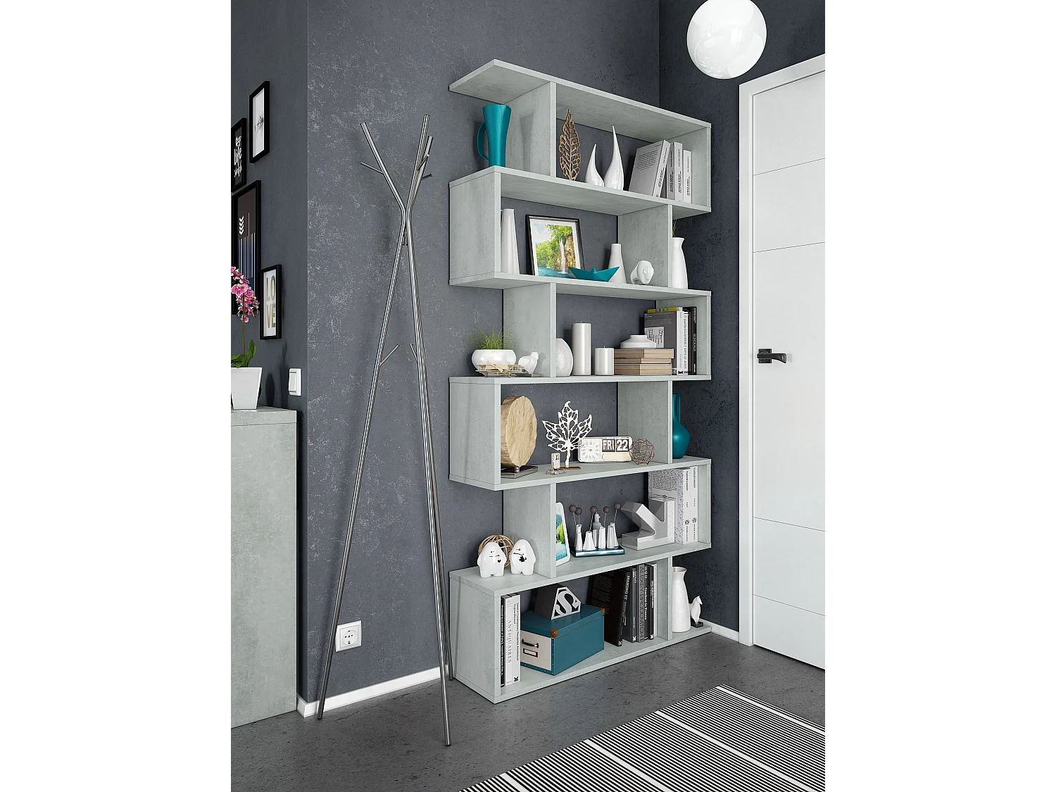Libreria da Terra Con Mensole Zig Zag Friburgo Plus 192 x 80 x 25 Cm Grigio Cemento