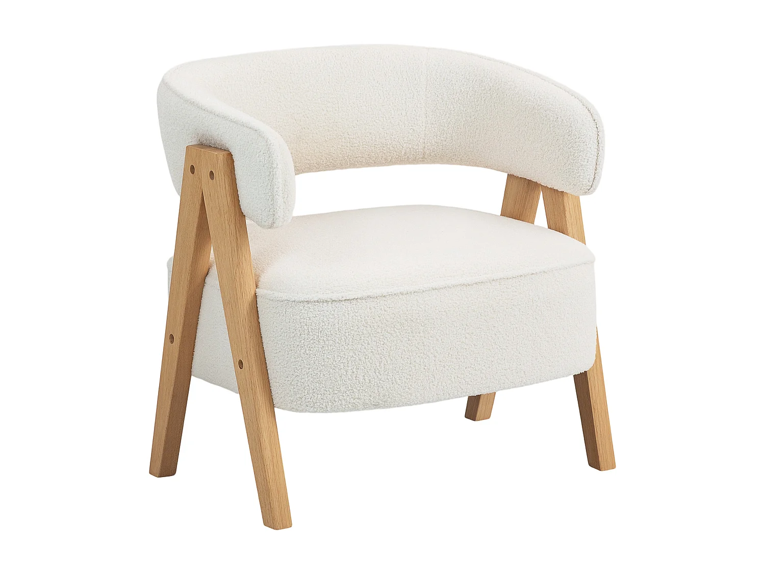 Fauteuil relax design bouclette - dossier enveloppant grand confort - bois blanc