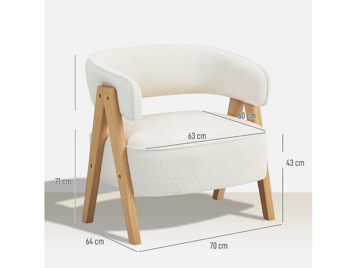 Fauteuil relax design bouclette - dossier enveloppant grand confort - bois blanc