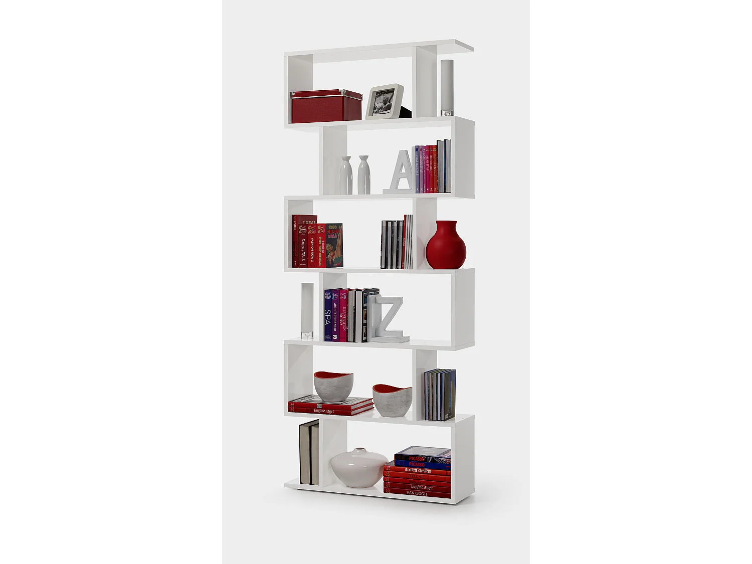 Libreria Friburgo Design Scaffale Mensola Moderna Bianca Mobile per Libri con Ripiani per Soggiorno Salotto 192 x 80 x 25 cm (Colore Bianco)