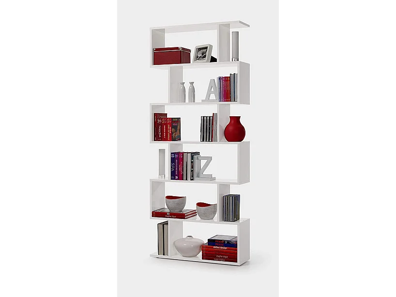 Libreria Friburgo Design Scaffale Mensola Moderna Bianca Mobile per Libri con Ripiani per Soggiorno Salotto 192 x 80 x 25 cm (Colore Bianco)