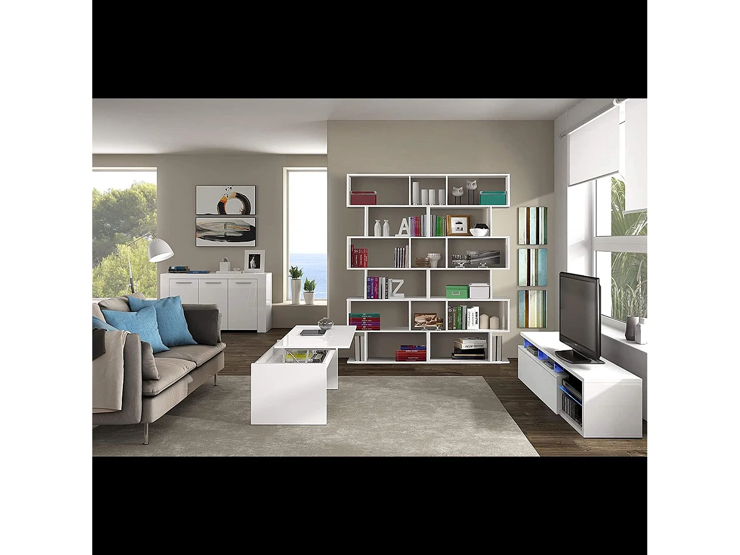 Libreria Friburgo Design Scaffale Mensola Moderna Bianca Mobile per Libri con Ripiani per Soggiorno Salotto 192 x 80 x 25 cm (Colore Bianco)