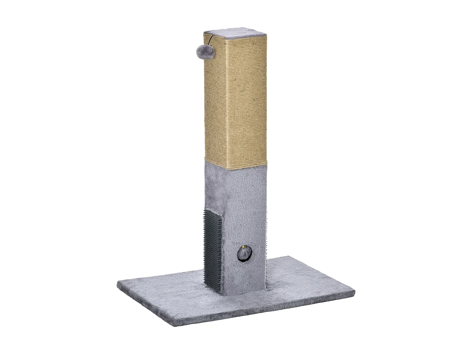 Griffoir chat H.79 cm - jeu boule suspendue et boule clochette, 2 bandes massantes - gris