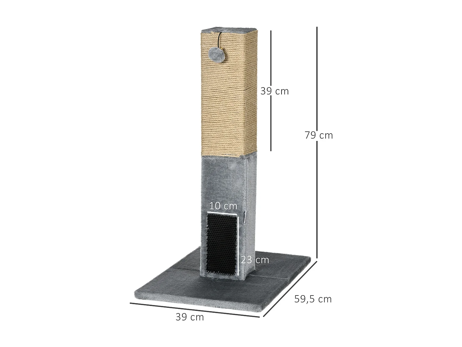 Griffoir chat H.79 cm - jeu boule suspendue et boule clochette, 2 bandes massantes - gris