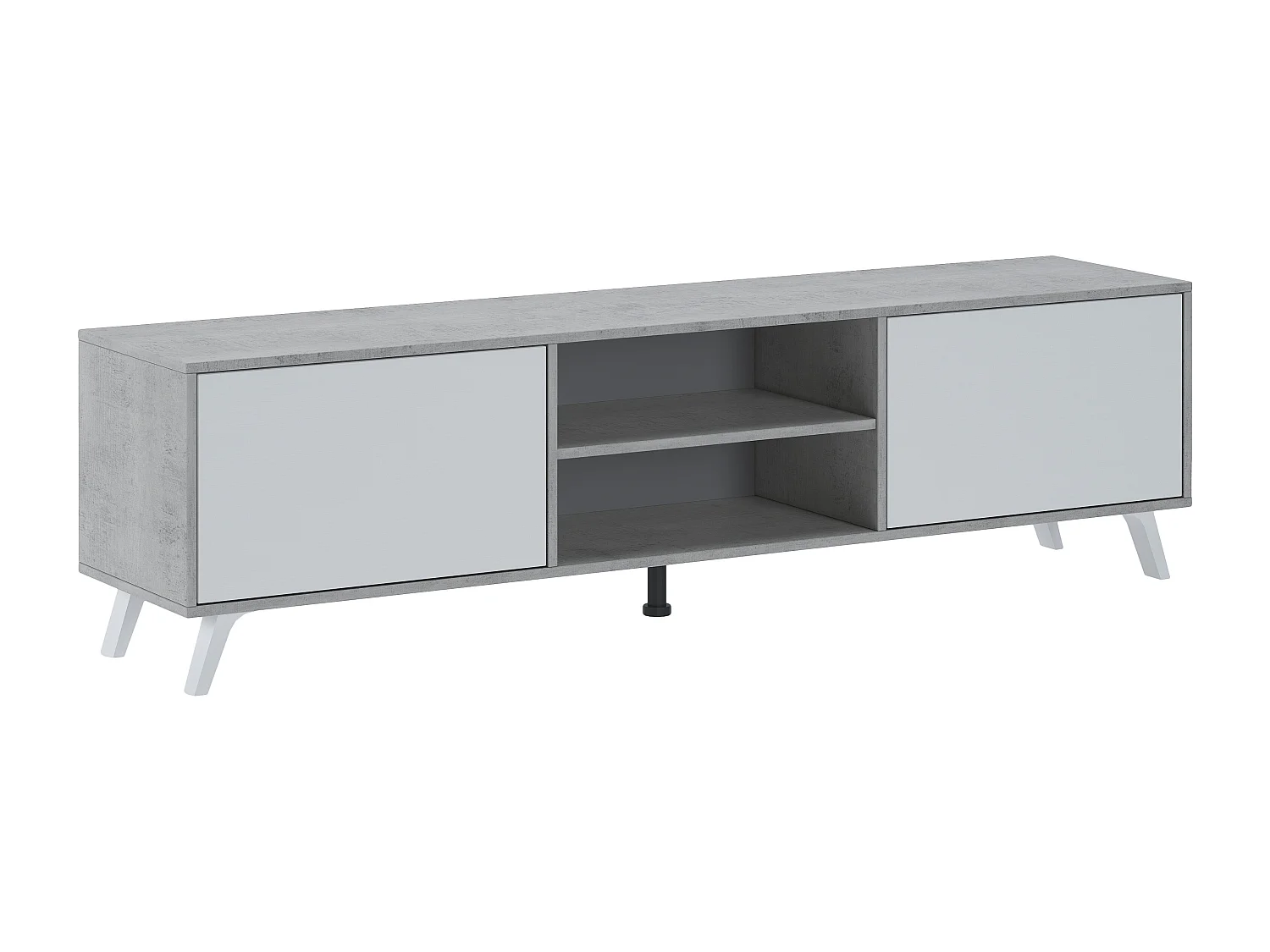 Mobile TV Moderno Con 2 Ante Battenti Ripiani Centrali Aperti Gambe Design Scandinavo Per Televisori fino a 75” 180 x 39,6 x 49 Cm Grigio Cemento E Bianco
