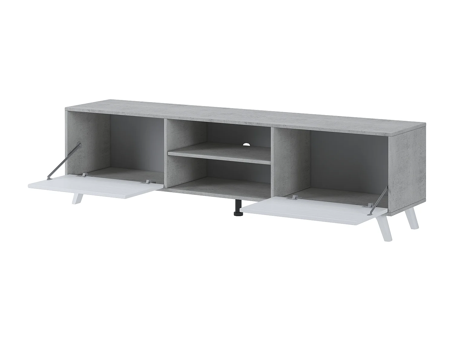 Mobile TV Moderno Con 2 Ante Battenti Ripiani Centrali Aperti Gambe Design Scandinavo Per Televisori fino a 75” 180 x 39,6 x 49 Cm Grigio Cemento E Bianco