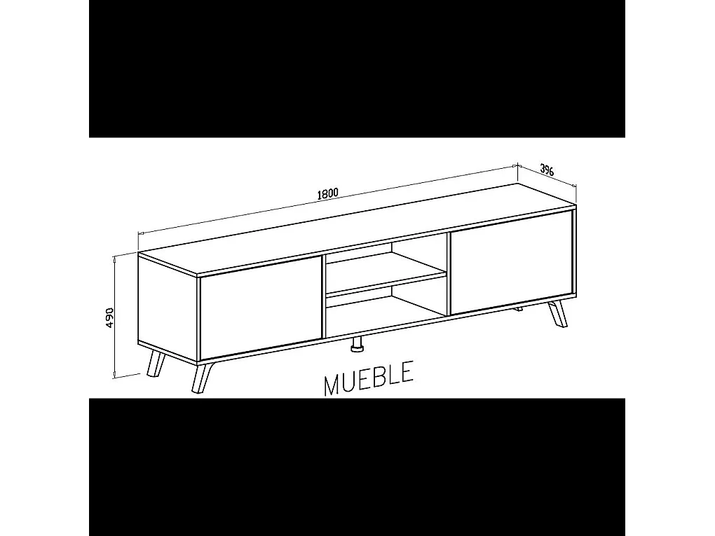 Mobile TV Moderno Con 2 Ante Battenti Ripiani Centrali Aperti Gambe Design Scandinavo Per Televisori fino a 75” 180 x 39,6 x 49 Cm Grigio Cemento E Bianco