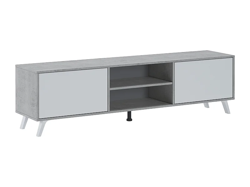 Mobile TV Moderno Con 2 Ante Battenti Ripiani Centrali Aperti Gambe Design Scandinavo Per Televisori fino a 75” 180 x 39,6 x 49 Cm Grigio Cemento E Bianco
