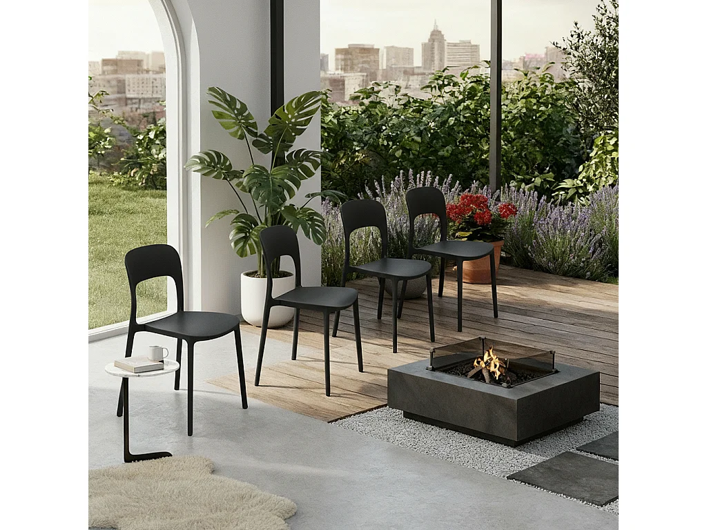 Set 4 Sedie Da Giardino In Polipropilene Impilabili Leggere E Resistenti Ideali Per Esterni Terrazze Giardini Bar Dehors Ristoranti 41 x 82,5 x 52 cm Nero