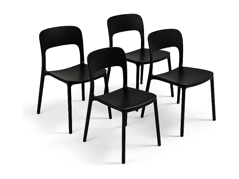 Set 4 Sedie Da Giardino In Polipropilene Impilabili Leggere E Resistenti Ideali Per Esterni Terrazze Giardini Bar Dehors Ristoranti 41 x 82,5 x 52 cm Nero