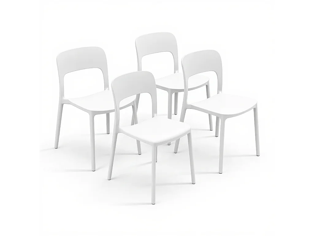 Set 4 Sedie Da Giardino In Polipropilene Impilabili Leggere E Resistenti Ideali Per Esterni Terrazze Giardini Bar Dehors Ristoranti 41 x 82,5 x 52 cm Bianco