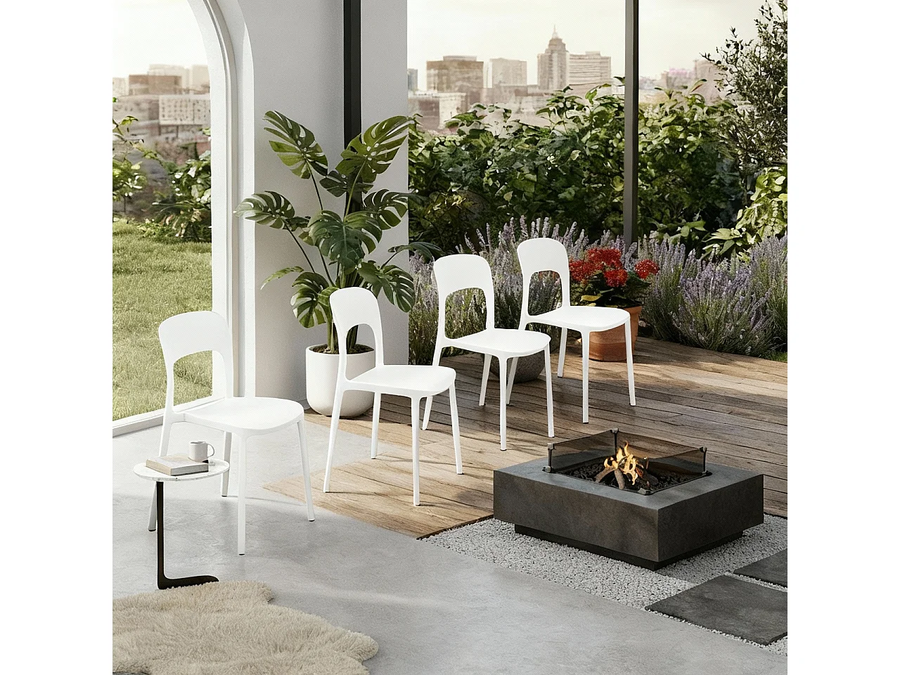Set 4 Sedie Da Giardino In Polipropilene Impilabili Leggere E Resistenti Ideali Per Esterni Terrazze Giardini Bar Dehors Ristoranti 41 x 82,5 x 52 cm Bianco