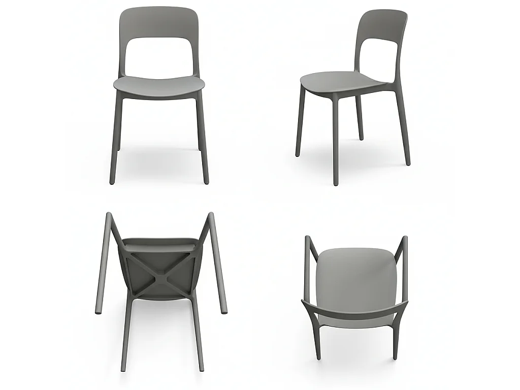 Set 4 Sedie Da Giardino In Polipropilene Impilabili Leggere E Resistenti Ideali Per Esterni Terrazze Giardini Bar Dehors Ristoranti 41 x 82,5 x 52 cm Grigio
