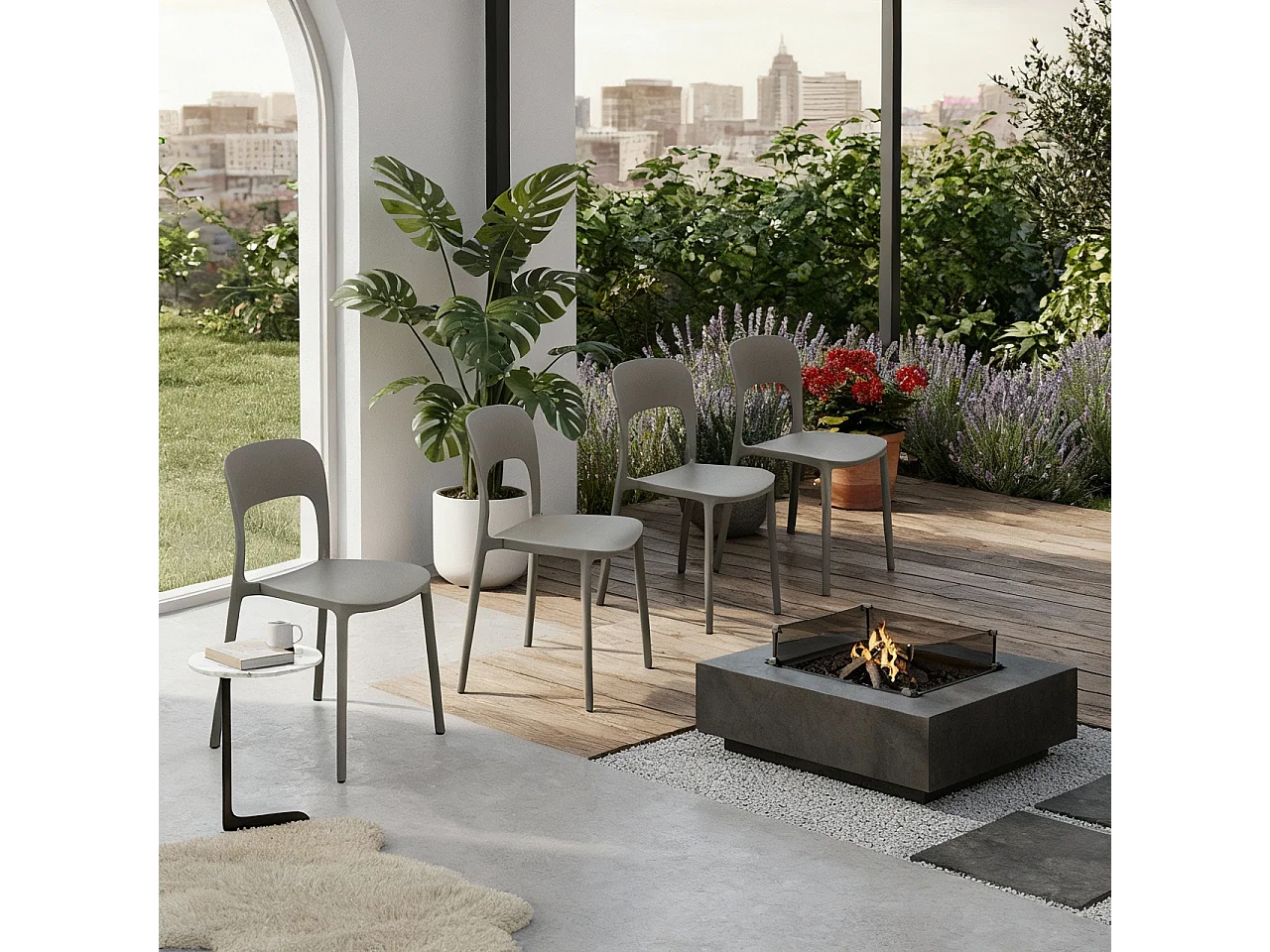 Set 4 Sedie Da Giardino In Polipropilene Impilabili Leggere E Resistenti Ideali Per Esterni Terrazze Giardini Bar Dehors Ristoranti 41 x 82,5 x 52 cm Grigio
