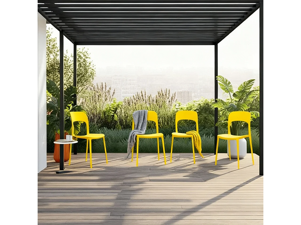Set 4 Sedie Da Giardino In Polipropilene Impilabili Leggere E Resistenti Ideali Per Esterni Terrazze Giardini Bar Dehors Ristoranti 41 x 82,5 x 52 cm Giallo