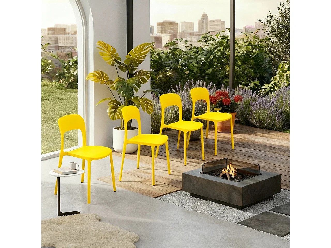 Set 4 Sedie Da Giardino In Polipropilene Impilabili Leggere E Resistenti Ideali Per Esterni Terrazze Giardini Bar Dehors Ristoranti 41 x 82,5 x 52 cm Giallo