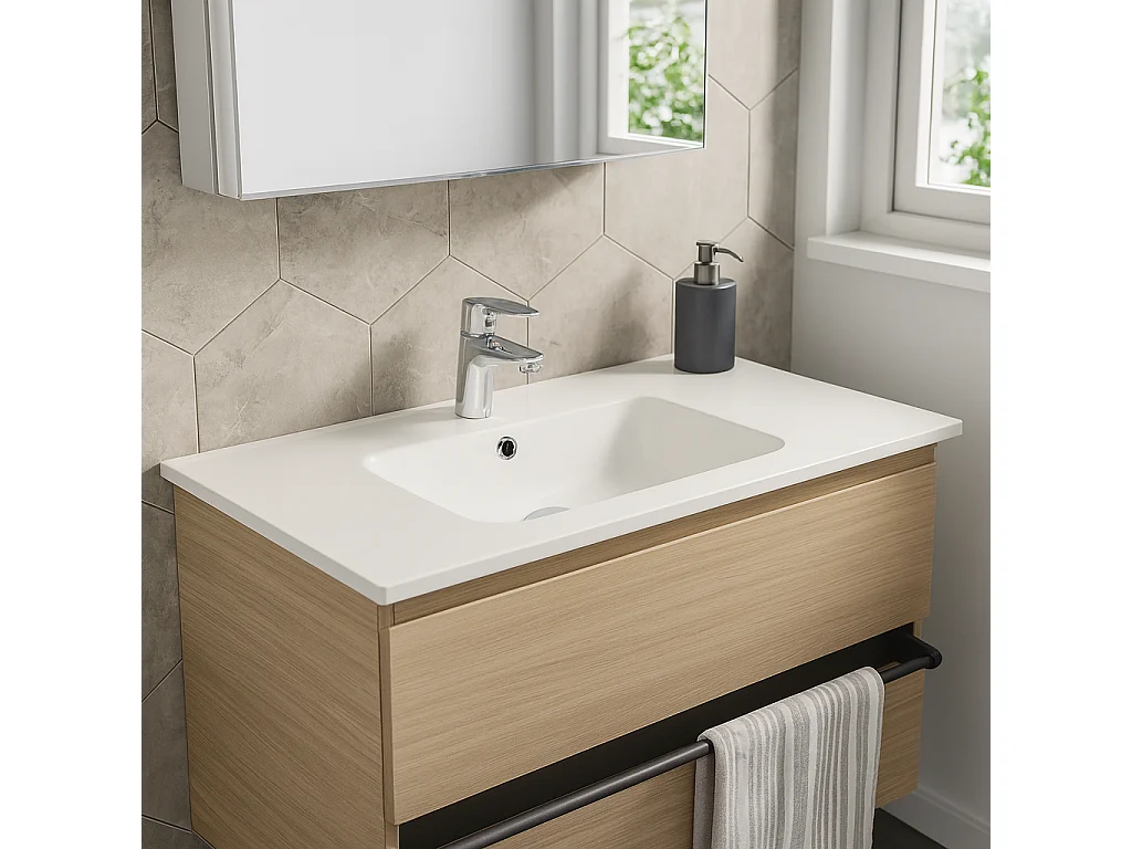 Lavabo Da Incasso Rettangolare Lavandino Bagno In Ceramica Design Moderno Elegante Per Top Bagno 101 x 46 cm Bianco