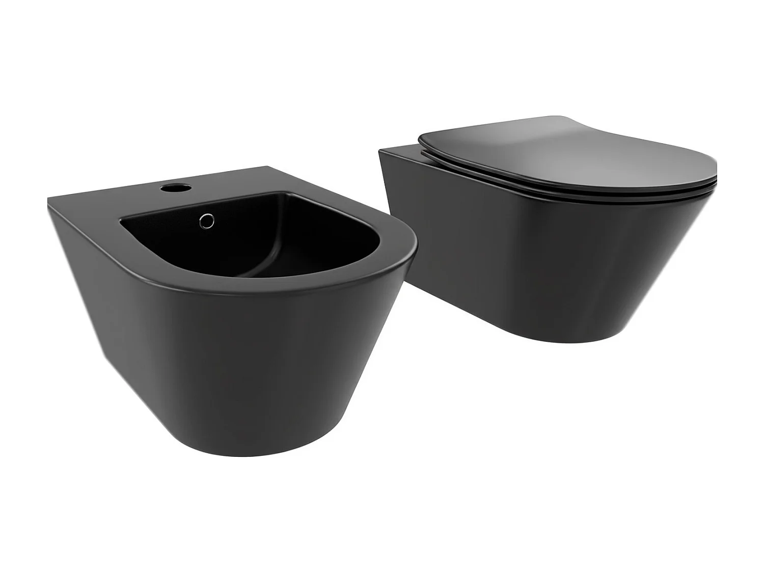 Coppia Sanitari Sospesi Vaso WC Rimless Con Tornado Flush E Bidet Sospeso Moderno Tondo In Ceramica Con Copriwater Chiusura Soft Close Nero Opaco