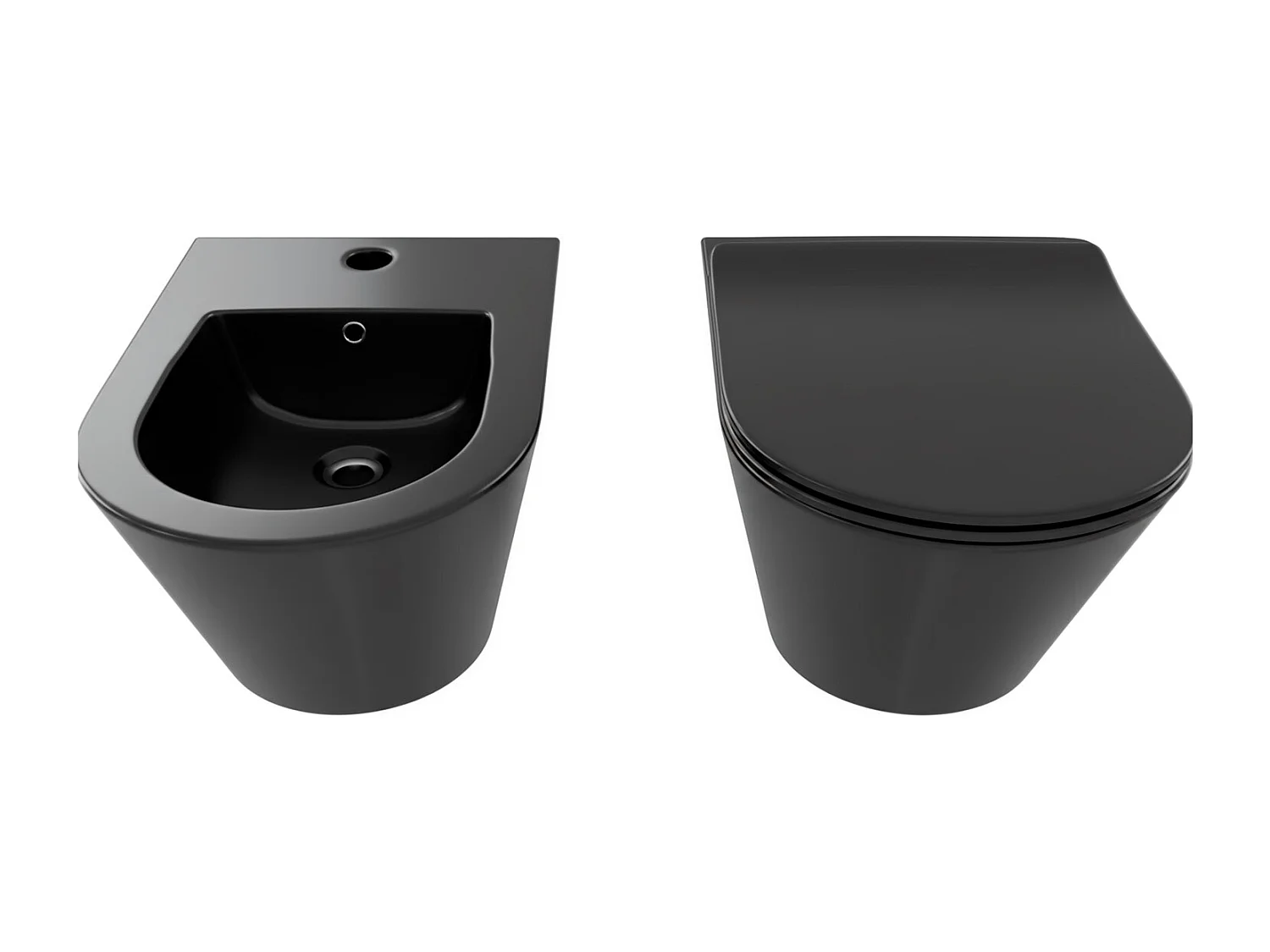 Coppia Sanitari Sospesi Vaso WC Rimless Con Tornado Flush E Bidet Sospeso Moderno Tondo In Ceramica Con Copriwater Chiusura Soft Close Nero Opaco