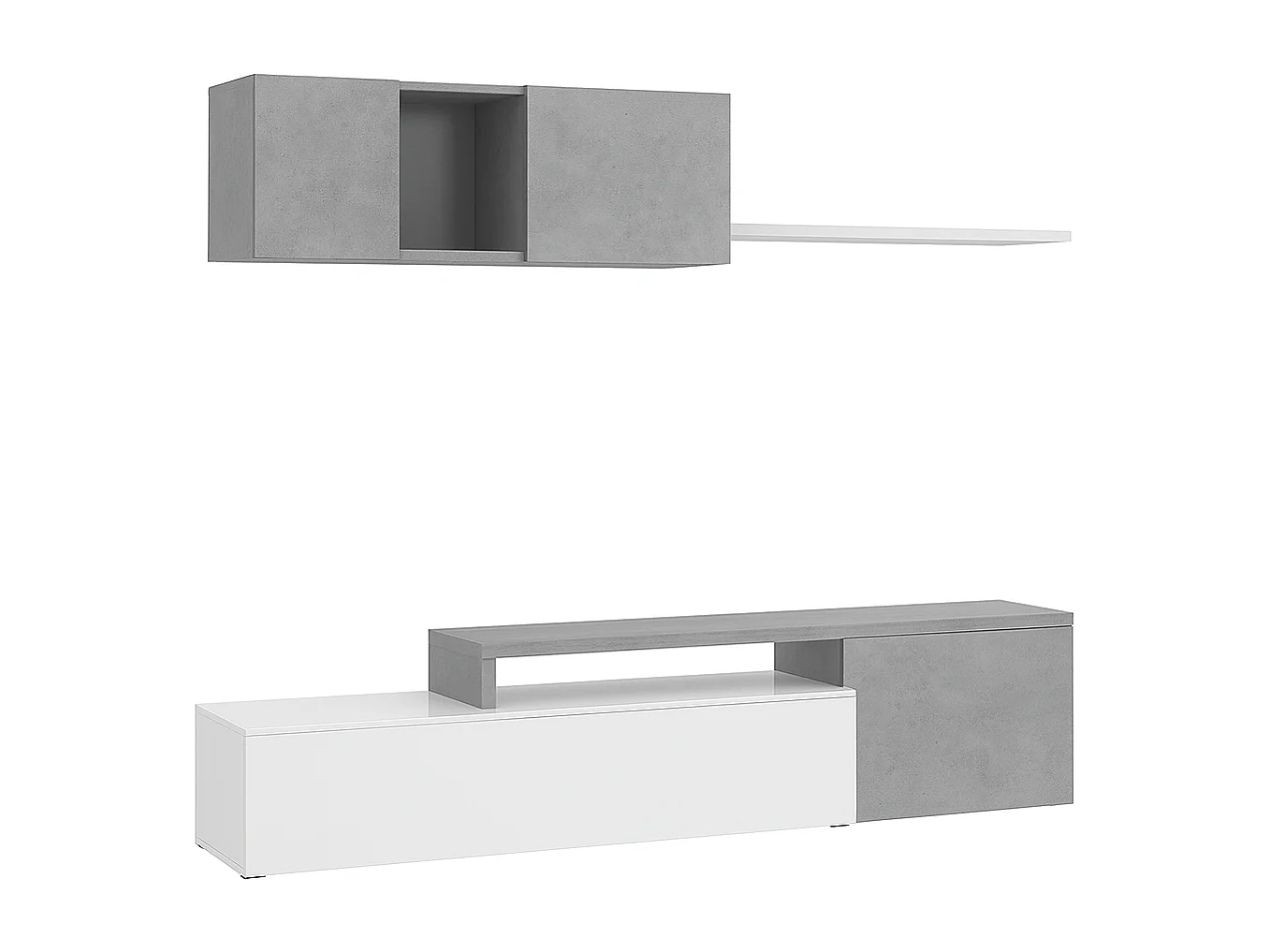 Parete Attrezzata Mobile Soggiorno TV con Mensola Pensile Salotto Base Televisione Sala Pranzo Design Moderno Reversibile 201x41x44 cm Bianco Grigio