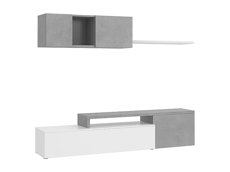 Parete Attrezzata Mobile Soggiorno TV con Mensola Pensile Salotto Base Televisione Sala Pranzo Design Moderno Reversibile 201x41x44 cm Bianco Grigio