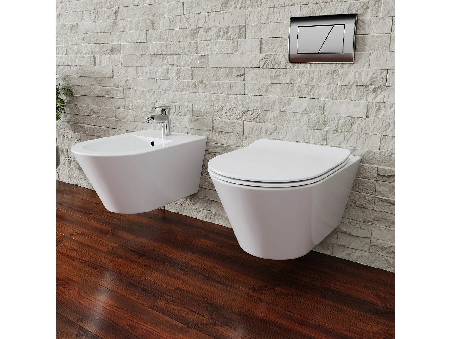 Coppia Sanitari Sospesi Vaso WC Rimless Con Tornado Flush E Bidet Sospeso Moderno Tondo In Ceramica Con Copriwater Chiusura Soft Close Bianco Lucido