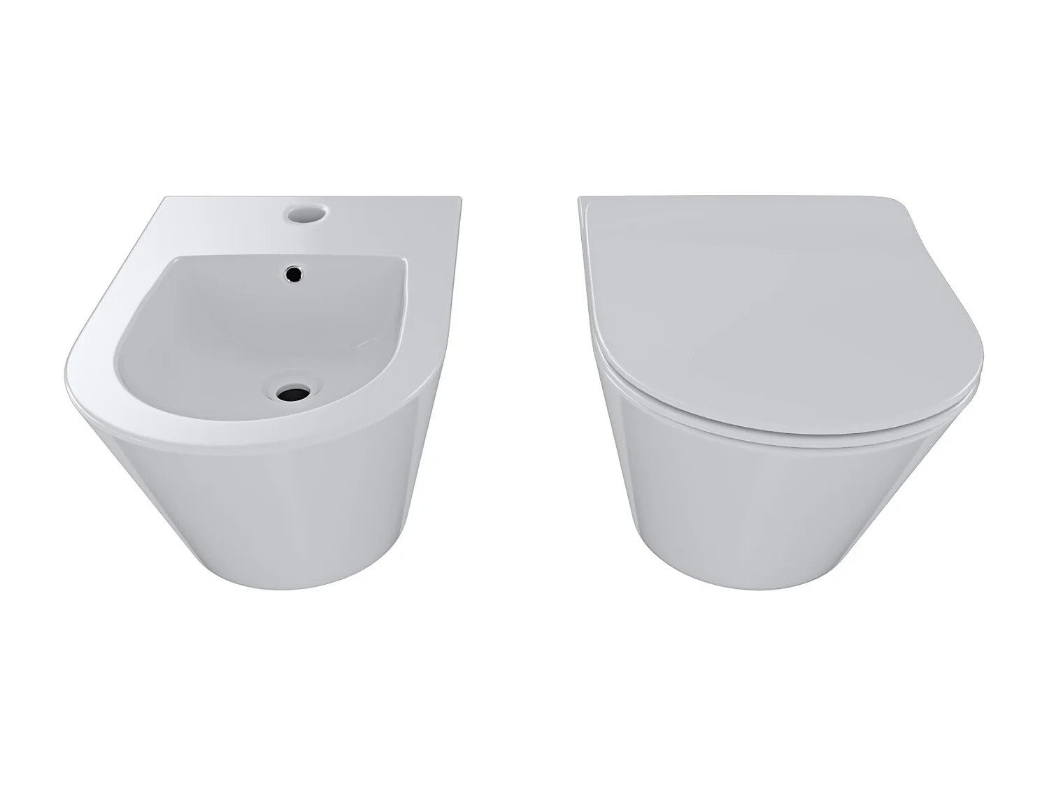 Coppia Sanitari Sospesi Vaso WC Rimless Con Tornado Flush E Bidet Sospeso Moderno Tondo In Ceramica Con Copriwater Chiusura Soft Close Bianco Lucido