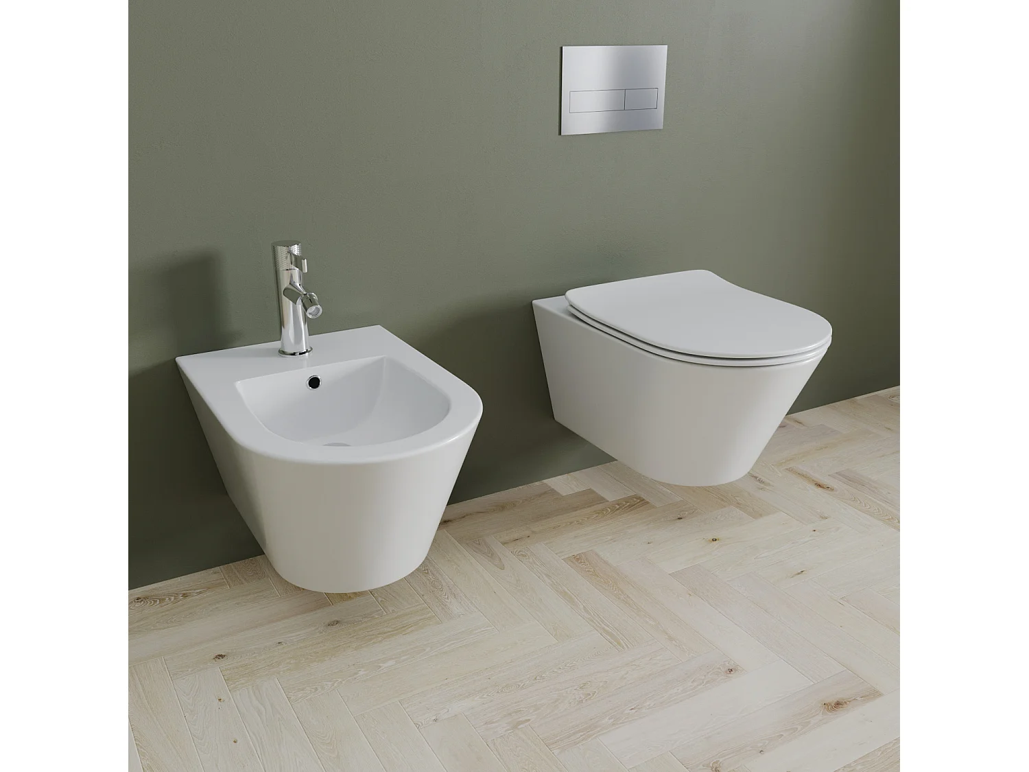 Coppia Sanitari Sospesi Vaso WC Rimless Con Tornado Flush E Bidet Sospeso Moderno Tondo In Ceramica Con Copriwater Chiusura Soft Close Bianco Lucido