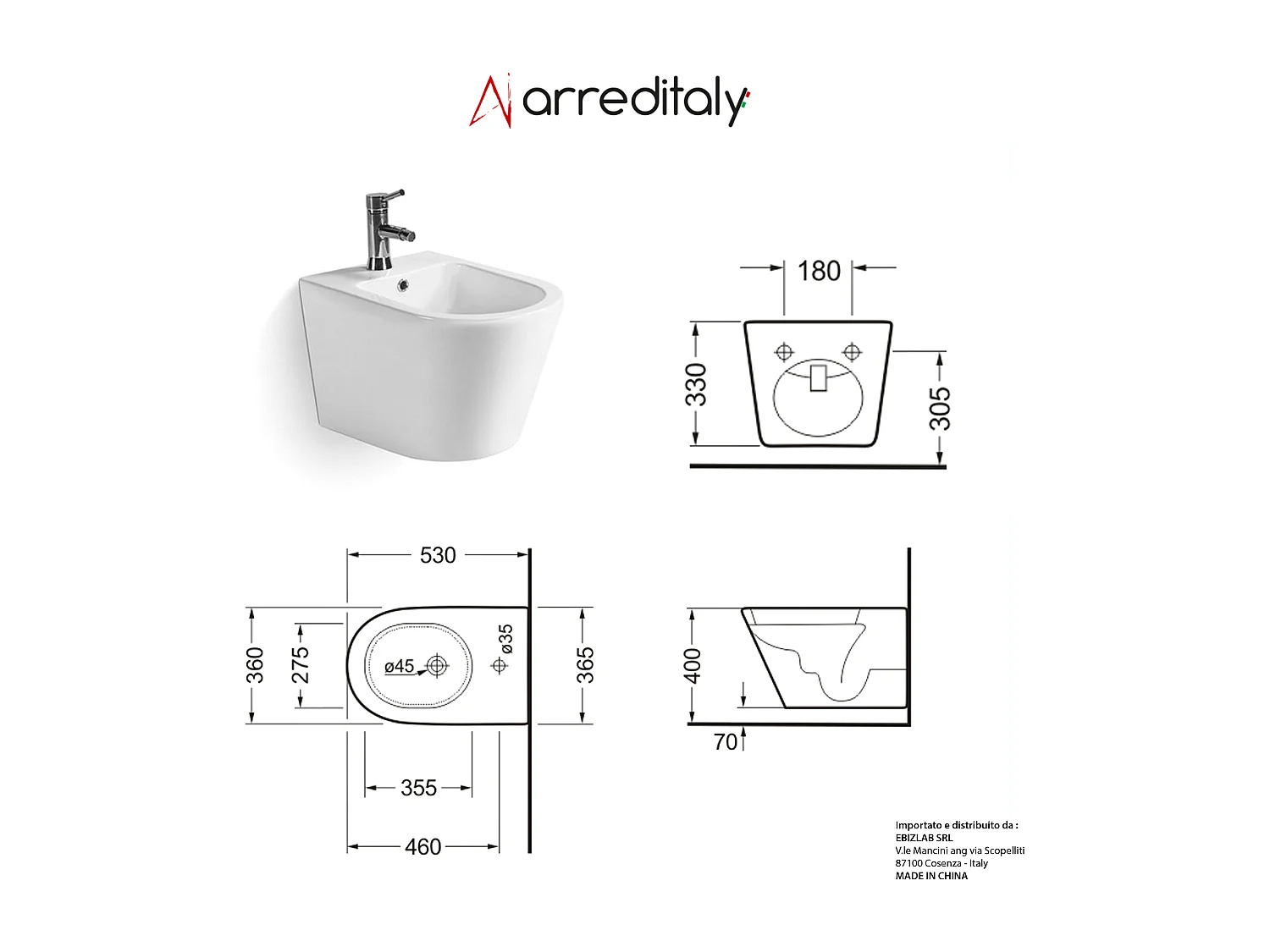 Coppia Sanitari Sospesi Vaso WC Rimless Con Tornado Flush E Bidet Sospeso Moderno Tondo In Ceramica Con Copriwater Chiusura Soft Close Bianco Lucido