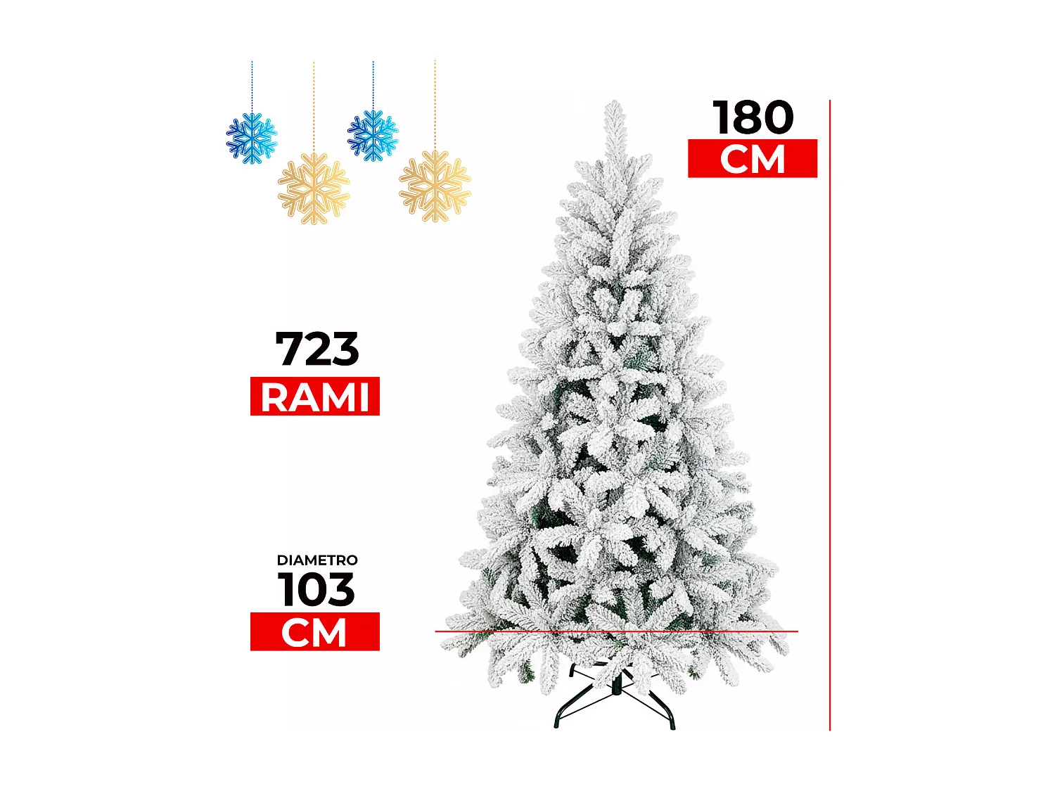 Albero Di Natale Innevato 180 Cm Con Sacca Effetto Reale 723 Rami Foltissimo Molto Folto Rami A Gancio Base A Croce In Metallo 180 Cm 723 Rami
