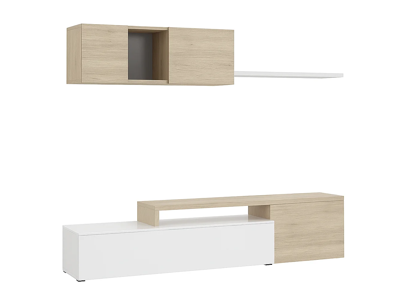 Parete Attrezzata Mobile Soggiorno TV con Mensola Pensile Salotto Base Televisione Sala Pranzo Design Moderno Reversibile 201x41x44 cm Bianco Rovere