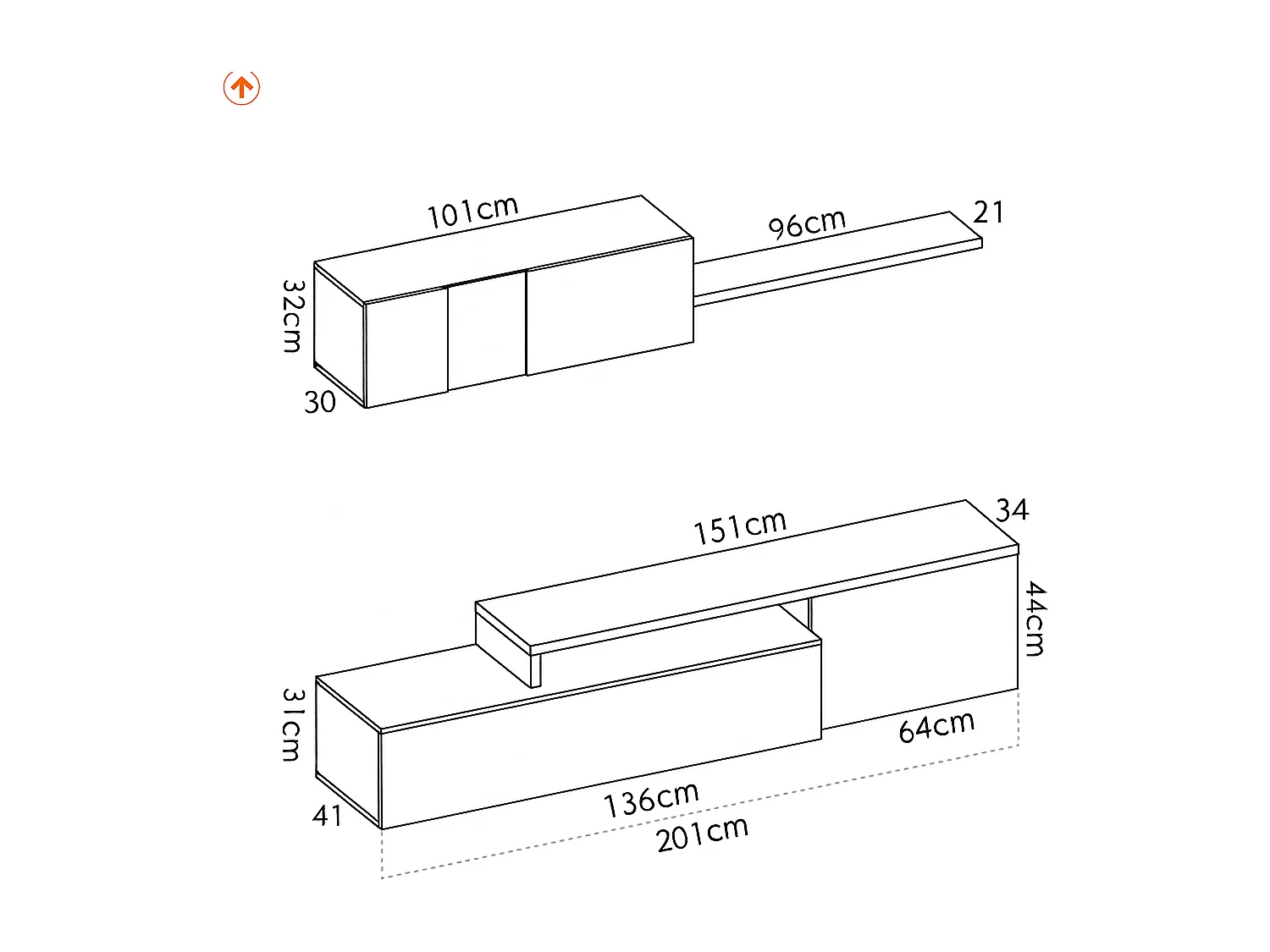 Parete Attrezzata Mobile Soggiorno TV con Mensola Pensile Salotto Base Televisione Sala Pranzo Design Moderno Reversibile 201x41x44 cm Bianco Rovere