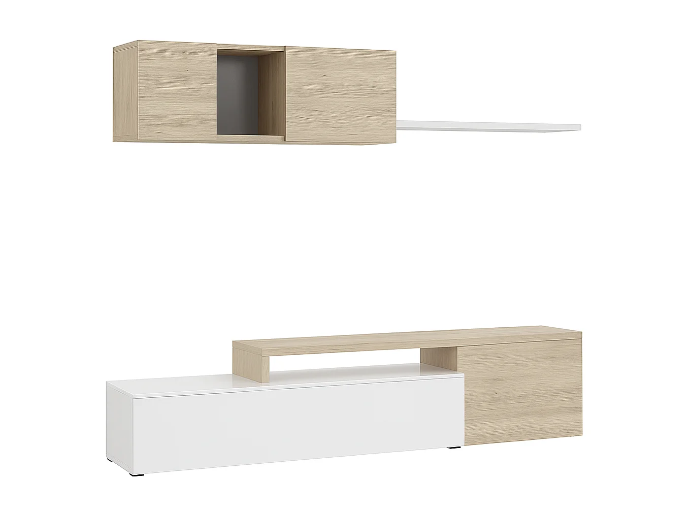 Parete Attrezzata Mobile Soggiorno TV con Mensola Pensile Salotto Base Televisione Sala Pranzo Design Moderno Reversibile 201x41x44 cm Bianco Rovere