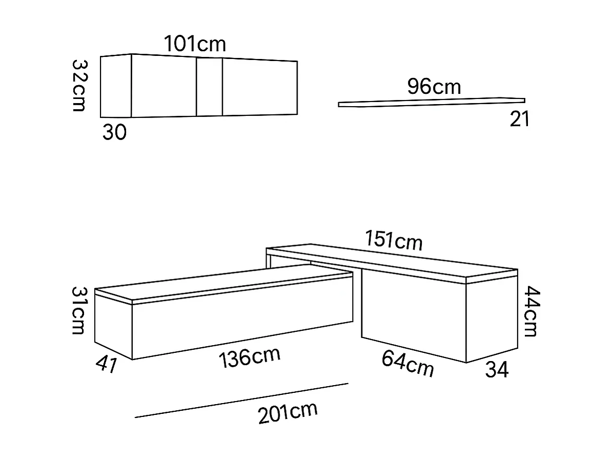 Parete Attrezzata Mobile Soggiorno TV con Mensola Pensile Salotto Base Televisione Sala Pranzo Design Moderno Reversibile 201x41x44 cm Bianco Rovere