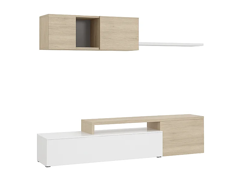 Parete Attrezzata Mobile Soggiorno TV con Mensola Pensile Salotto Base Televisione Sala Pranzo Design Moderno Reversibile 201x41x44 cm Bianco Rovere