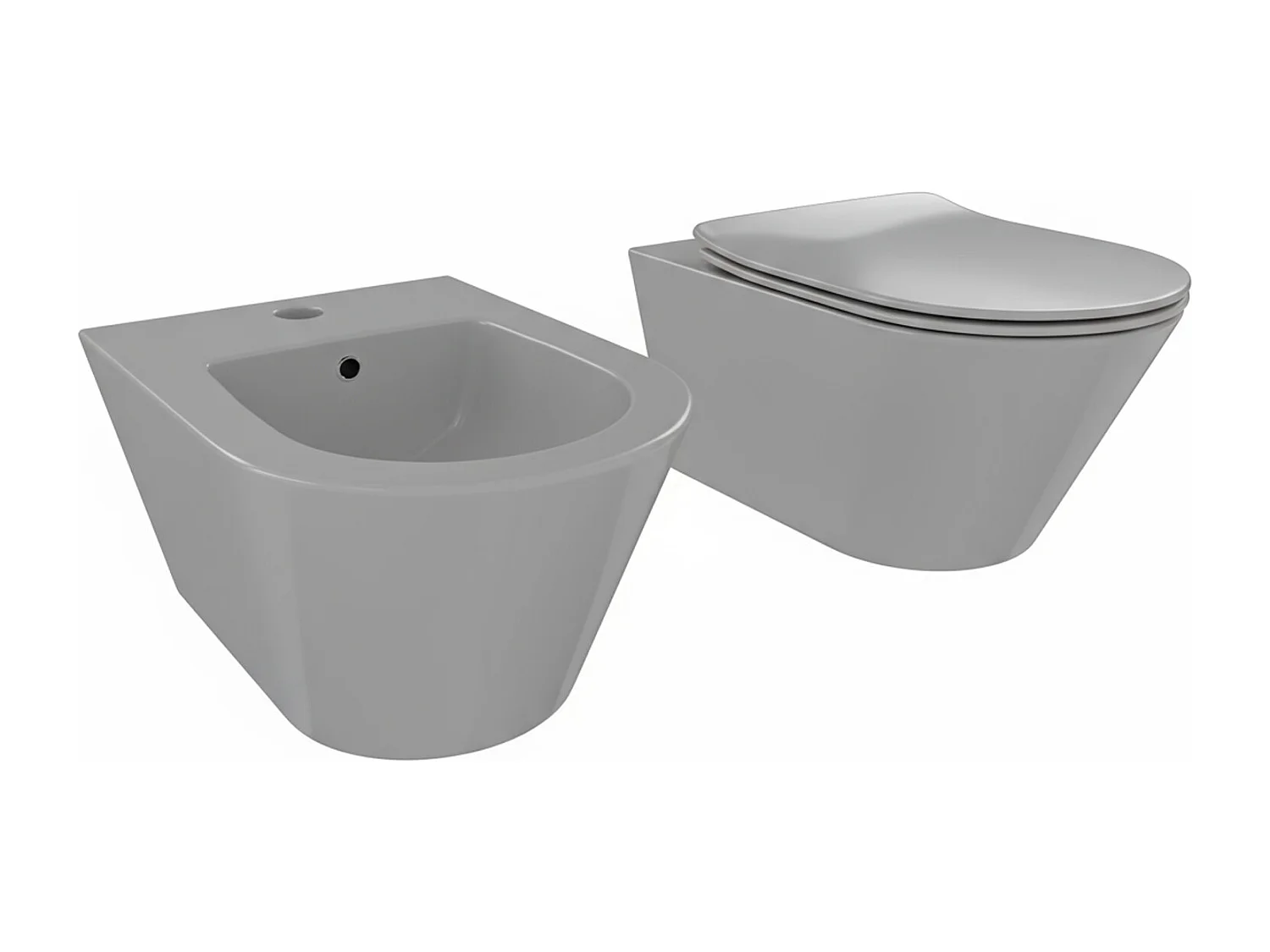Coppia Sanitari Sospesi Vaso WC Rimless Con Tornado Flush E Bidet Sospeso Moderno Tondo In Ceramica Con Copriwater Chiusura Soft Close Grigio Opaco