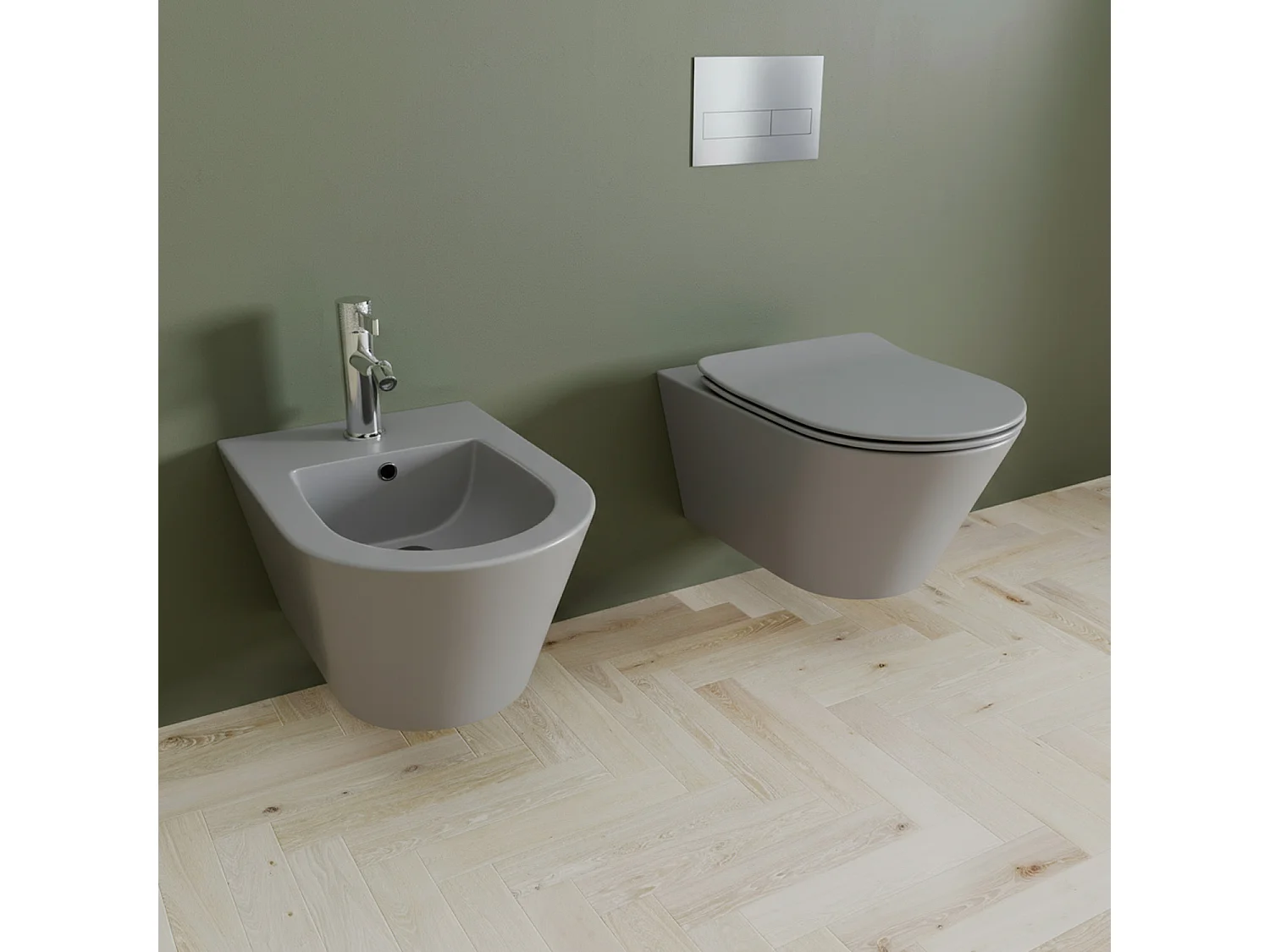 Coppia Sanitari Sospesi Vaso WC Rimless Con Tornado Flush E Bidet Sospeso Moderno Tondo In Ceramica Con Copriwater Chiusura Soft Close Grigio Opaco