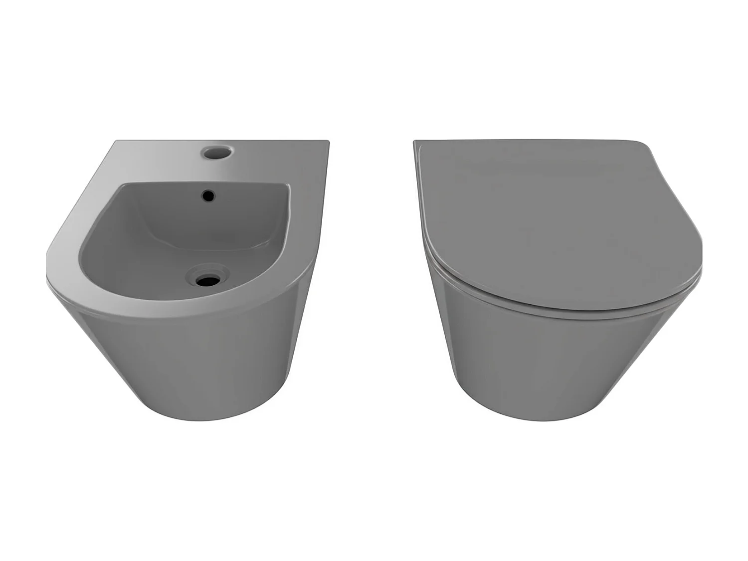 Coppia Sanitari Sospesi Vaso WC Rimless Con Tornado Flush E Bidet Sospeso Moderno Tondo In Ceramica Con Copriwater Chiusura Soft Close Grigio Opaco