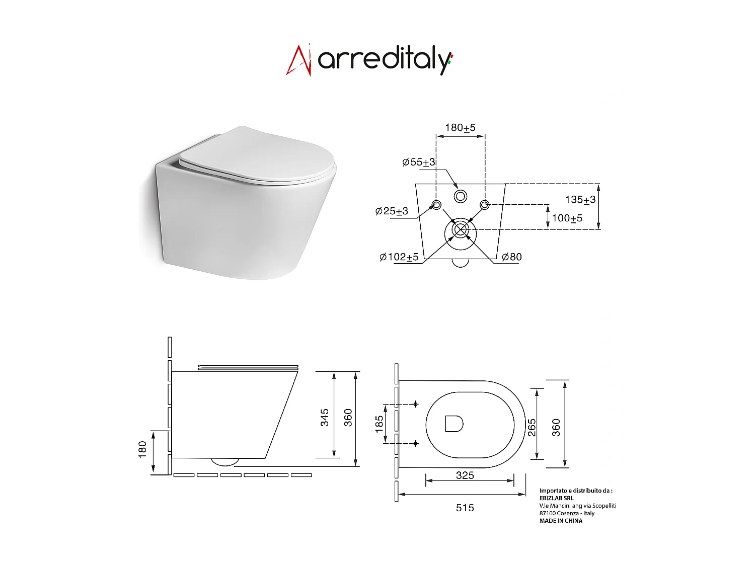 Coppia Sanitari Sospesi Vaso WC Rimless Con Tornado Flush E Bidet Sospeso Moderno Tondo In Ceramica Con Copriwater Chiusura Soft Close Grigio Opaco